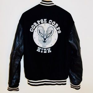 Leather sleeved varsity jacket
